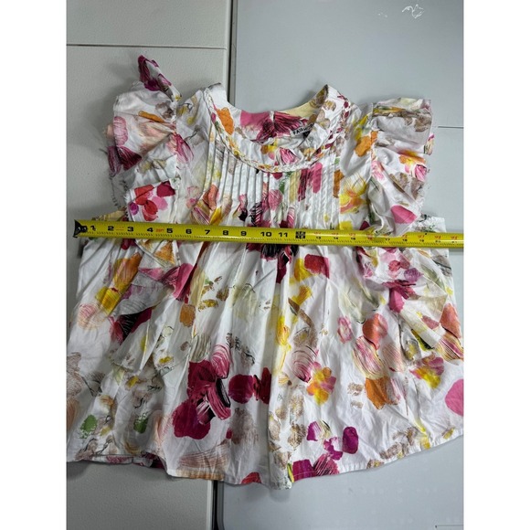 Fairhope Floral Ruffle Sleeve Top Pintuck Detail White Pink Yellow M - Picture 7 of 11